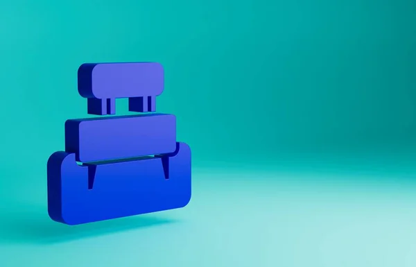 青の背景に青のベンチアイコンが分離されます 最小限の概念 3Dレンダリング図 — ストック写真