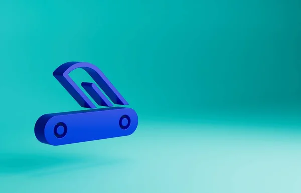Blue Swiss army knife icon isolated on blue background. Multi-tool, multipurpose penknife. Multifunctional tool. Minimalism concept. 3D render illustration.