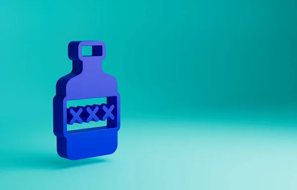Blue Whiskey Flaska Ikon Isolerad Blå Bakgrund Minimalistiskt Koncept Render — Stockfoto