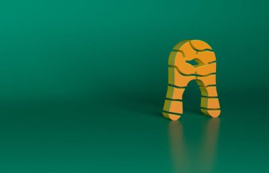 Yeşil arka planda izole edilmiş turuncu balık biftek ikonu. Minimalizm kavramı. 3 Boyutlu resimleme.