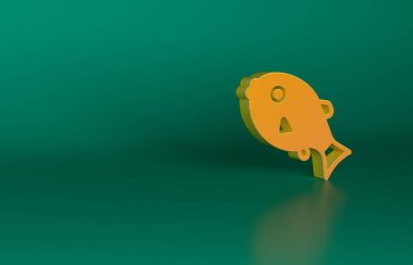 Turuncu Tropikal balık ikonu yeşil arka planda izole edilmiş. Egzotik balıklar. Minimalizm kavramı. 3 Boyutlu resimleme.