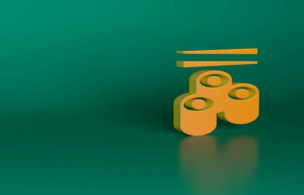 緑色の背景にオレンジ寿司のアイコンが孤立しています 伝統的な和食 最小限の概念 3Dレンダリング図 — ストック写真