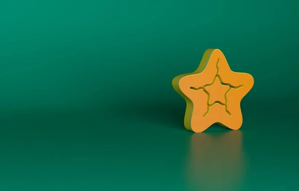 stock image Orange Starfish icon isolated on green background. Minimalism concept. 3D render illustration.