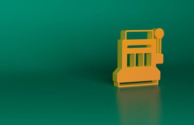 Turuncu Slot makinesi simgesi yeşil arkaplanda izole edildi. Minimalizm kavramı. 3 Boyutlu resimleme.