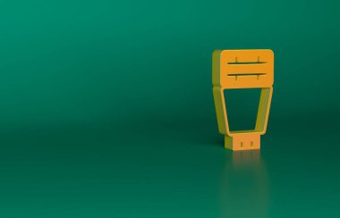 Yeşil arkaplanda turuncu fotoğraf makinesi flaş ikonu izole edildi. Minimalizm kavramı. 3 Boyutlu resimleme.