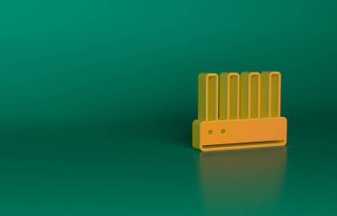 Turuncu Yönlendirici ve kablosuz ağ sinyali ikonu yeşil arkaplanda izole edildi. Kablosuz ethernet modem yönlendirici. Bilgisayar teknolojisi interneti. Minimalizm kavramı. 3 Boyutlu resimleme.