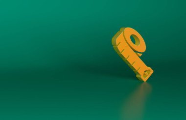 Yeşil arkaplanda turuncu mezura simgesi izole edildi. mezura. Minimalizm kavramı. 3 Boyutlu resimleme.