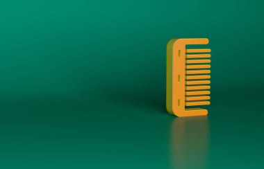 Yeşil arkaplanda turuncu saç fırçası simgesi izole edildi. Taraklı saç işareti. Berber sembolü. Minimalizm kavramı. 3 Boyutlu resimleme.