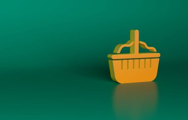 Yeşil arkaplanda turuncu sepet simgesi izole edildi. Mutlu Paskalyalar. Minimalizm kavramı. 3 Boyutlu resimleme.