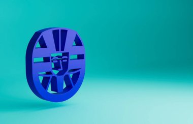 Mavi Mısır Firavun ikonu mavi arka planda izole edilmiş. Minimalizm kavramı. 3 Boyutlu resimleme.