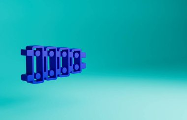 Mavi ksilofon. Mavi arka planda 13 tahta çubuğu ve iki perküsyon tokmağı olan müzik aleti. Minimalizm kavramı. 3 Boyutlu resimleme.