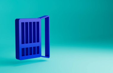 Mavi sigara tabakası ikonu mavi arka planda izole edilmiş. Tütün tabelası. Sigara içme sembolü. Minimalizm kavramı. 3 Boyutlu resimleme.