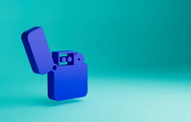 Mavi arkaplanda mavi ışıklı simge izole edildi. Minimalizm kavramı. 3 Boyutlu resimleme.