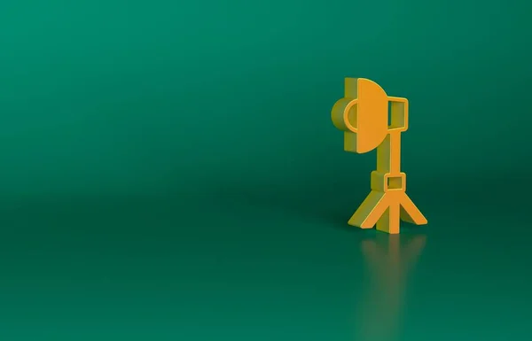 緑の背景に隔離されたソフトボックスアイコンのオレンジスタジオ電球 影の反射デザイン 最小限の概念 3Dレンダリング図 — ストック写真