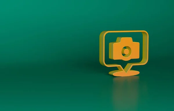 オレンジ緑の背景に隔離された写真カメラのアイコン フォトカメラ デジタル写真 最小限の概念 3Dレンダリング図 — ストック写真