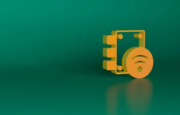 Orange Digital door lock with wireless technology for unlock icon isolated on green background. Door handle sign. Security smart home. Minimalism concept. 3D render illustration.