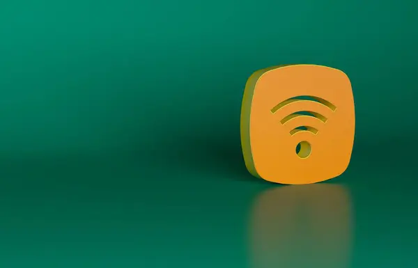 stock image Orange Wi-Fi wireless internet network symbol icon isolated on green background. Minimalism concept. 3D render illustration.