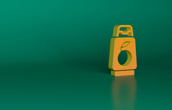緑の背景に隔離されたシャンプーアイコンのオレンジボトル 最小限の概念 3Dレンダリング図 — ストック写真