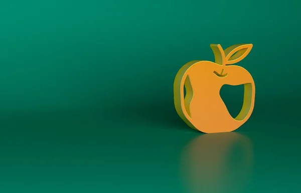 Orange Apple icon isolated on green background. Excess weight. Healthy diet menu. Fitness diet apple. Minimalism concept. 3D render illustration.