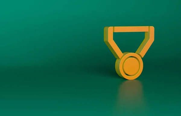 橙色奖章图标孤立在绿色背景 胜利的象征 最低纲领的概念 3D渲染说明 — 图库照片