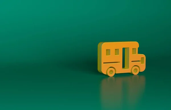 橙色校车图标孤立在绿色背景 公共交通标志 最低纲领的概念 3D渲染说明 — 图库照片