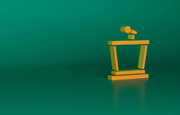 Orange Stage stand or debate podium rostrum icon isolated on green background. Conference speech tribune. Minimalism concept. 3D render illustration.