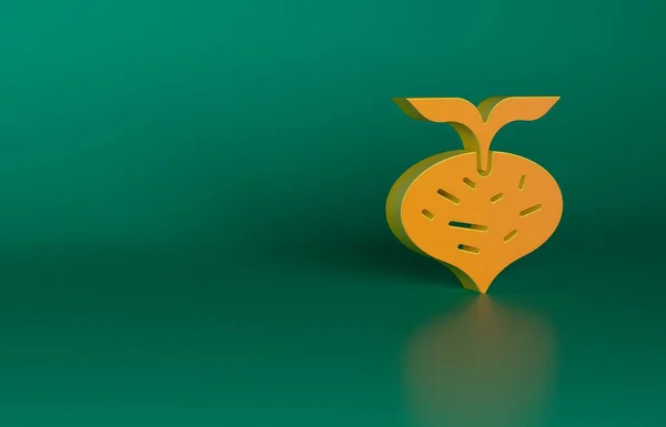 橙新鲜甜菜与叶子图标分离的绿色背景 天然根 作为食物的蔬菜配料 最低纲领的概念 3D渲染说明 — 图库照片