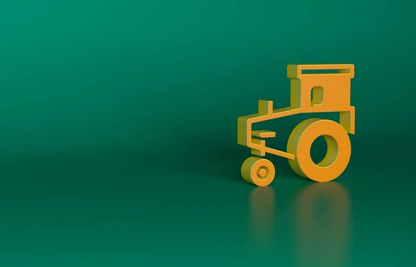 橙色拖拉机图标孤立在绿色背景 最低纲领的概念 3D渲染说明 — 图库照片