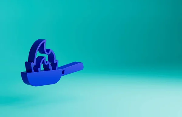 Pan Azul Con Icono Fuego Aislado Sobre Fondo Azul Concepto — Foto de Stock