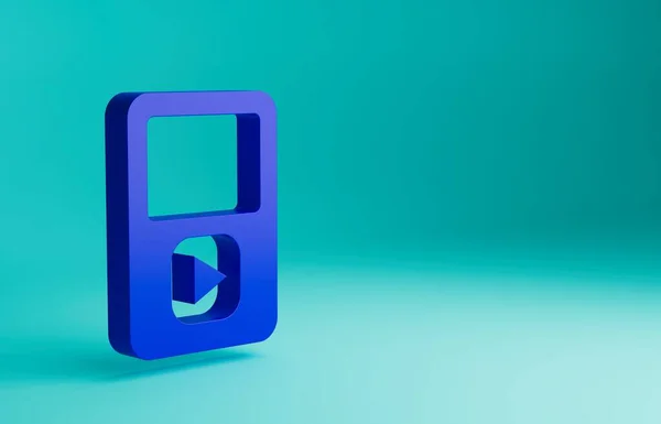 Icono Del Reproductor Música Azul Aislado Sobre Fondo Azul Dispositivo —  Fotos de Stock