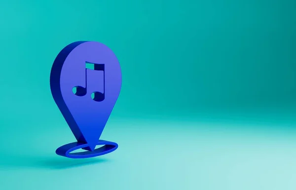 青の位置青の背景に分離された音符アイコン 音楽とサウンドコンセプト 最小限の概念 3Dレンダリング図 — ストック写真
