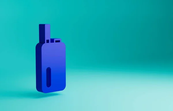 青色の背景に隔離された青色の電子タバコアイコン タバコの吸引道具だ 気化器装置だ 最小限の概念 3Dレンダリング図 — ストック写真
