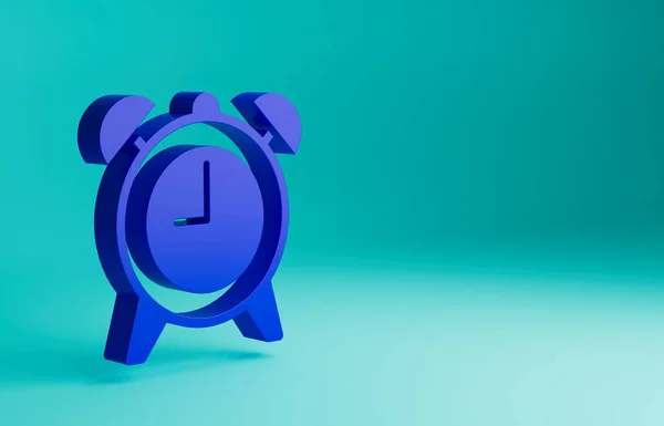 Blue Alarm clock icon isolated on blue background. Wake up, get up concept. Time sign. Minimalism concept. 3D render illustration.