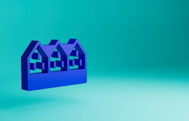 Mavi İzlanda ahşap ev ikonu mavi arka planda izole edilmiş. İzlanda 'nın mimari öğesi. Minimalizm kavramı. 3 Boyutlu resimleme.