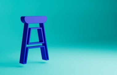 Mavi Koltuk simgesi mavi arkaplanda izole edildi. Minimalizm kavramı. 3 Boyutlu resimleme.