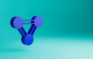 Mavi Molekül simgesi mavi arkaplanda izole edildi. Kimya moleküllerinin yapısı, fen öğretmenlerinin yenilikçi eğitim posteri. Minimalizm kavramı. 3 Boyutlu resimleme.