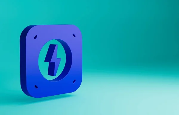 青の背景に隔離された青の稲妻アイコン フラッシュサインだ 充電フラッシュアイコン サンダーボルト 最小限の概念 3Dレンダリング図 — ストック写真
