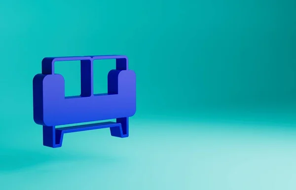 Blue Sofa icon isolated on blue background. Minimalism concept. 3D render illustration.