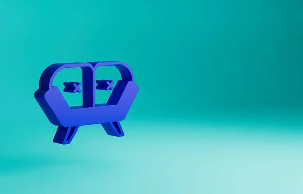 Blue Sofa icon isolated on blue background. Minimalism concept. 3D render illustration.