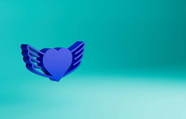 Blue Heart Med Vingar Ikon Isolerad Blå Bakgrund Kärlekssymbol Glad — Stockfoto