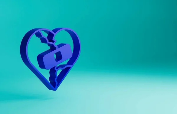 Блакитне Зцілення Розбите Серце Або Ікона Розлучення Ізольовані Синьому Тлі — стокове фото