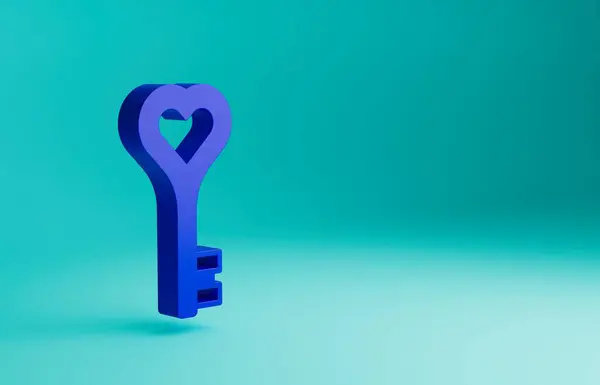 Blauer Schlüssel Herzform Symbol Isoliert Auf Blauem Hintergrund Alles Gute — Stockfoto