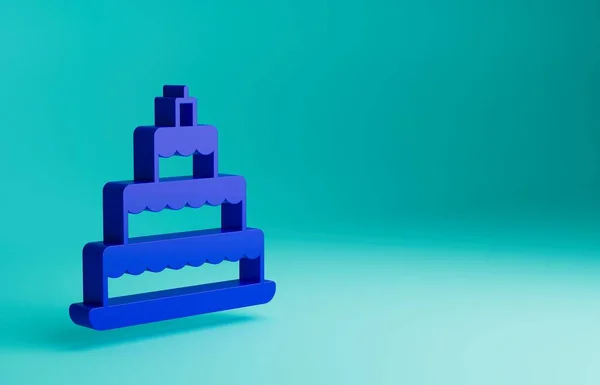 Blue Wedding cake icon isolated on blue background. Minimalism concept. 3D render illustration.