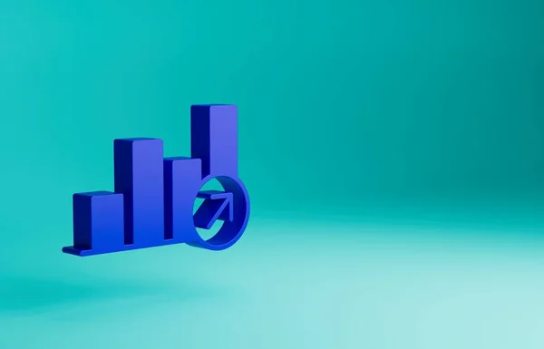 Blue Financial growth increase icon isolated on blue background. Increasing revenue. Minimalism concept. 3D render illustration.