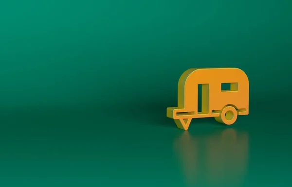 橙色野营拖车图标隔离在绿色背景 旅行回家 大篷车 回家露营旅行 最低纲领的概念 3D渲染说明 — 图库照片
