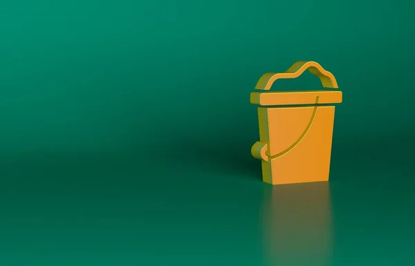 緑色の背景に隔離されたバケツアイコンのオレンジサンド プラスチック製の子供のおもちゃ 夏のアイコン 最小限の概念 3Dレンダリング図 — ストック写真