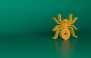 Turuncu Örümcek simgesi yeşil arkaplanda izole edildi. Mutlu Cadılar Bayramı Partisi. Minimalizm kavramı. 3 Boyutlu resimleme.