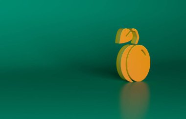 Yeşil arka planda turuncu erik meyvesi ikonu izole edildi. Minimalizm kavramı. 3 Boyutlu resimleme.