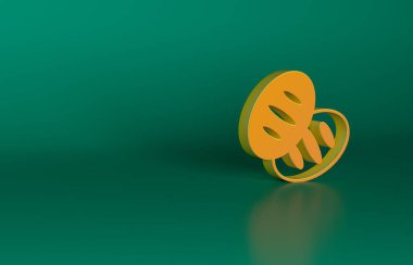 Yeşil arka planda izole edilmiş turuncu Hristiyan ekmek ikonu. Din ve Hristiyanlık. Minimalizm kavramı. 3 Boyutlu resimleme.