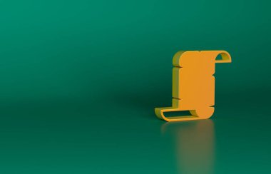 Turuncu Antik papirüs kaydırma simgesi yeşil arkaplanda izole edilmiş. Parşömen kağıdı. Eski Mısır sembolü. Minimalizm kavramı. 3 Boyutlu resimleme.